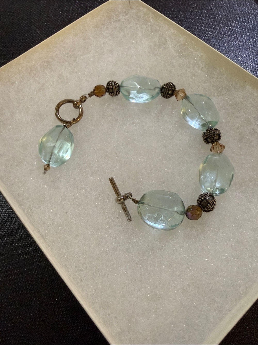 Glass Bead Toggle Bracelet in Pale Aqua and Stirling silver